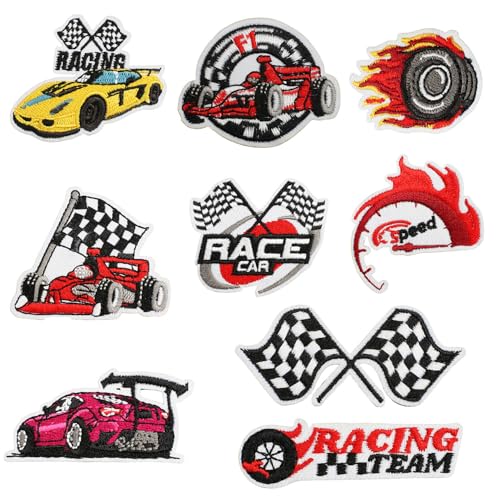 9 Pièces Patchs de Course à Repasser, écussons brodés pour voiture, Cool Design Broderie Patch,...