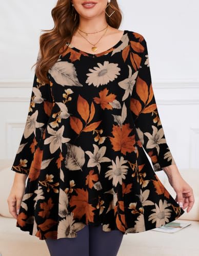 Image of LARACE Plus Size Tops for Women 3 /4 Sleeve Shirts V Neck Tunic Tops Blouses