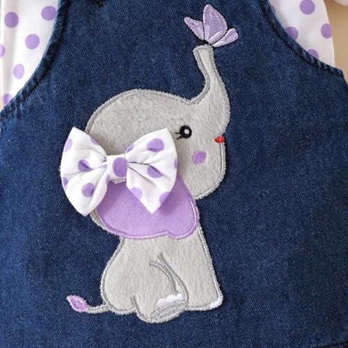 Image of Baby Girl Clothes Newborn Ruffle Romper Elephant Jeans Skirt 0-18M | Soft Romper, Adjustable Jean Skirt with Headband Elephant Butterfly Design, Snap Closure, Everyday Wear