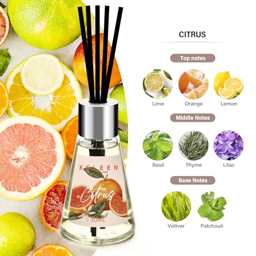 Xcleen Reed Diffuser of 3 Pack, Escape/Citrus/Sandalwood, Scented Diffuser with 15 Fiber Sticks, Home Fragrance Oil Diffuser, Air Freshener for Bathroom & Bedroom, Each 1.7Fl Oz, Total 5.1Oz - Thumbnail 2