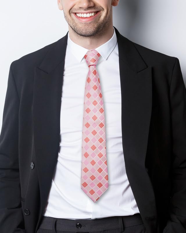 Image of Axlon Tie for Men - Micro Silk Neck Ties Set with Cufflinks Flower Pin, Pocket Square & Black Gift Box, Combo Necktie Sets for Office Wear, Formal Suits & Weddings (0, Checkpn)