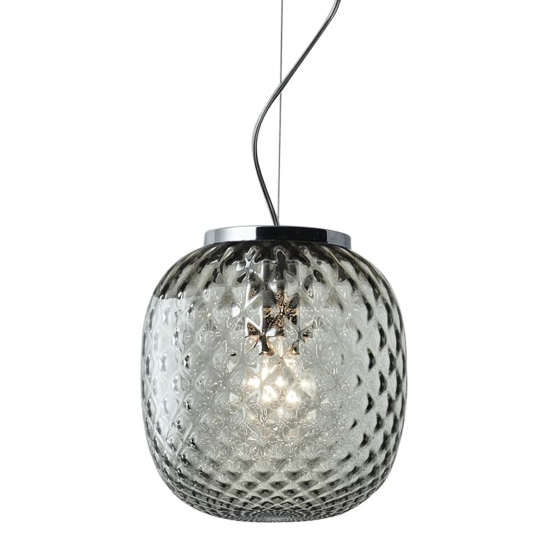 Suspension chromée Oban en verre soufflé balloton E27 - Luminaire élégant IP20 pour intérieur