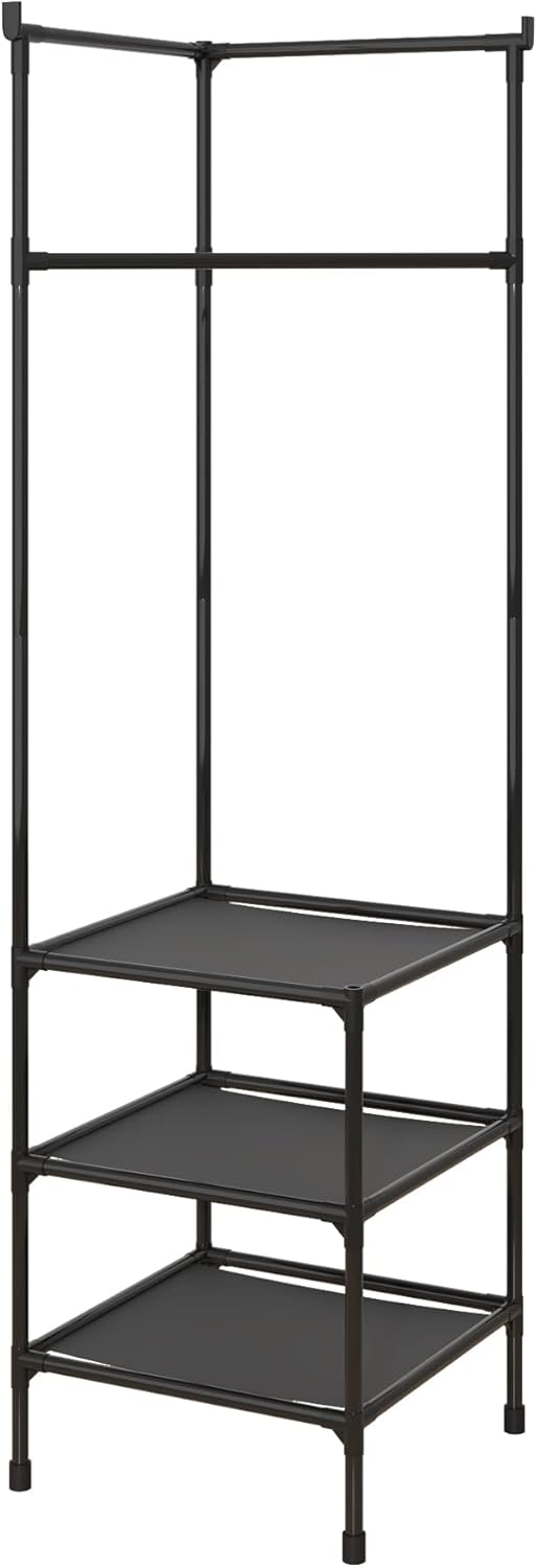MOYIPIN Coat Rack Freestanding Closet Organizer,Simple Hall Tree with 3 Storage Shelves, Corner Storage Organizer, for Entryway, Bedroom, Black : Home & Kitchen