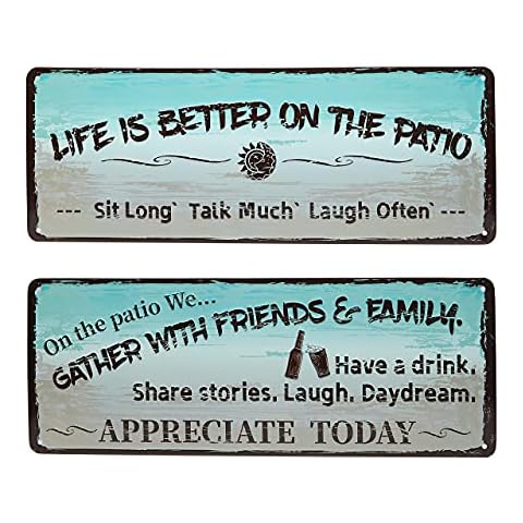 Homazing Life is Better On The Patio Metal Sign, 6 x 16 Inches, Patio Signs, Outdoor Signs, Patio Decor, Porch Decor, Outdoor Decorations for Patio, Porch - Set of Two Different Signs Cover