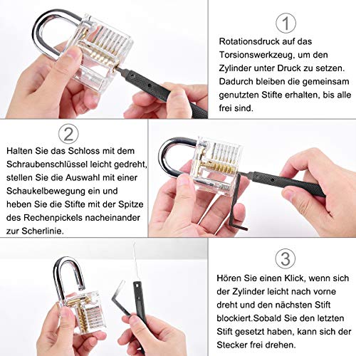 Diyife Lockpicking Set [Upgrade], 26 Stück Dietrich Set Komfort-Sicher Silikon-Hand, mit 2 Transparentem Trainingsschlössern, für Anfänger und Profis Schlosser (Schwarz)
