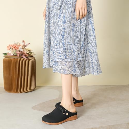 Image of Comfortable Clogs for Women Closed Toe Mules Slip On - Summer Casual Womens Clogs Mules Backless Arch Support Wedge Platform Sandals All-Day