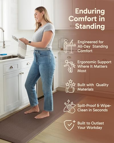 Image of Ophanie Kitchen Mats for Floor, 3 /4 Inch Thick, 24x70 Anti Fatigue Cushioned Mat,Kitchen Rugs,Waterproof,Comfort Ergonomic Standing Mat for Office,Home,Sink with 99+ Pairs of Anti-Slip Bottom Ridges