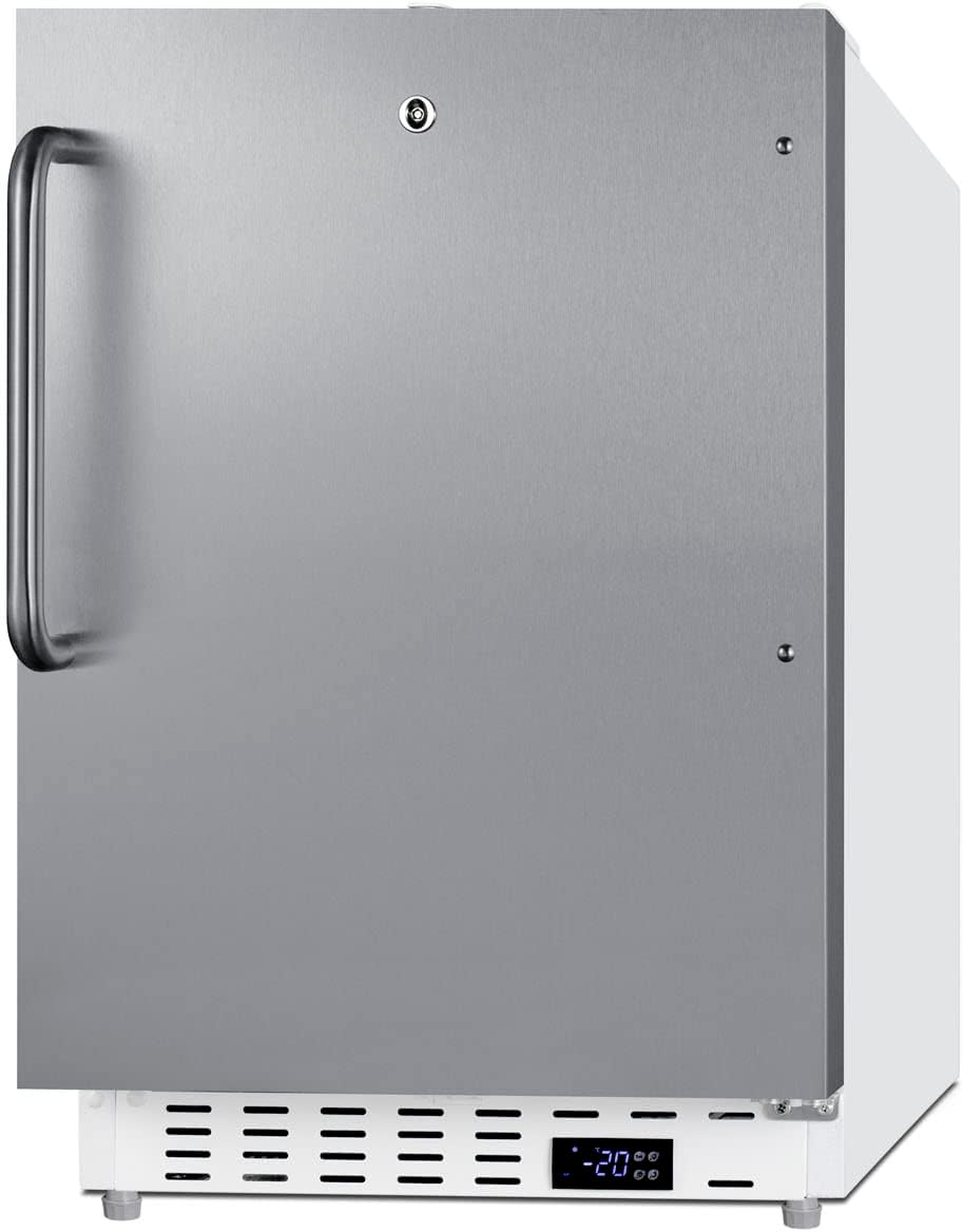 Summit Appliance SCF505SSTBADA 20" Wide Built-in Undercounter ADA Compliant Commercial All-freezer with Stainless Steel Door, Towel Bar Handle, Front Lock, Manual Defrost and White Cabinet