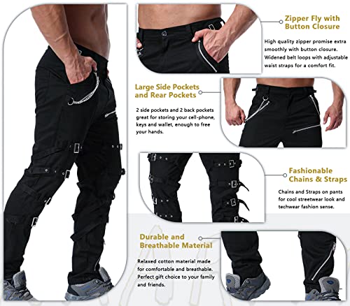 AKARMY Men's Fashion Hiphop Rock Punk Gothic Pants Techwear Sport Hiking Riding Cotton Casual Cargo Pants K013 Black 404