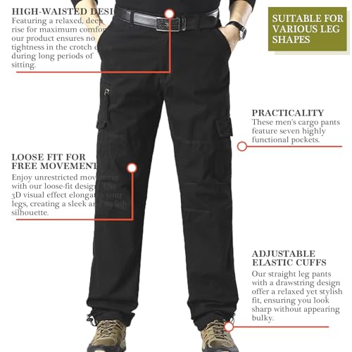 Mens Cargo Pants Elastic Waistband 7 Pockets Hiking Tactical Pants Cotton Cargo Work Pants for Men4