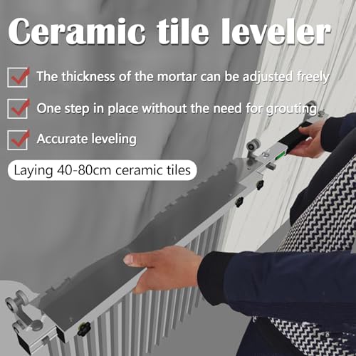 Fliesen Richtmaschine, Fliesen Flachschleif Werkzeug Nivellierung Fliesen Pflaster Werkzeug Zusammenklappbar 400-800mm Edelstahl mit 4 Beweglichem Rad Fluoreszenzniveau Fliesen Flachschleifwerkzeu