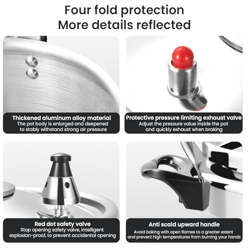 Aluminium Pressure Cooker with Safety Valve Large Capacity Induction Cookware Canning Pot with Anti-Scald Handles Canning Pot Easy Open (3L) - Image 6
