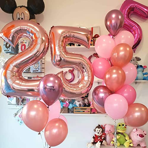 Image of 40 Inch Rose Gold 25 Number Balloons Giant Jumbo Huge 25 or 52 Foil Mylar Helium Number Digital Balloons Rose Gold Birthday Mylar Digital Balloons 25 Birthday Party 25th Anniversary Events Party