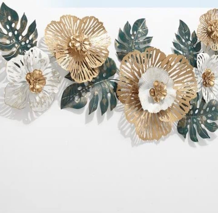 Image of ULTRA SHINE HOME DECOR 3D Creative Beautiful Rose Hanging Metal Wall Art Handmade Sculptures for Home Decoration, Bedroom, Living Room, Hotel & Restaurant Decor (50 x 23 Inch)