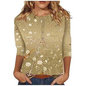 Sexy-Blouses-Womens-Button-Neck-Tops-Womens-Blouses-Womens-Casual-Everyday-Tops-34-Sleeve-V-Neck-Fashion-Print