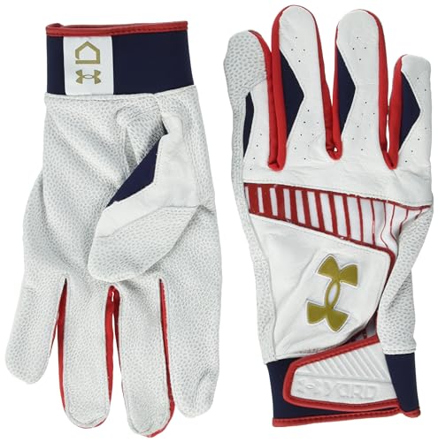 Under Armour Men's Yard 9 Stars and Stripes Baseball Gloves, (100) White/Red/Metallic Gold, Small