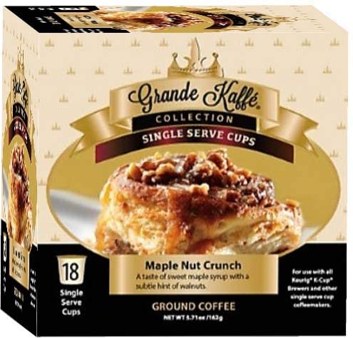 Grande KaffeSingle Serve, Maple Nut Crunch Coffee, Compatible with Keurig K-cup Brewers, 18 Count
