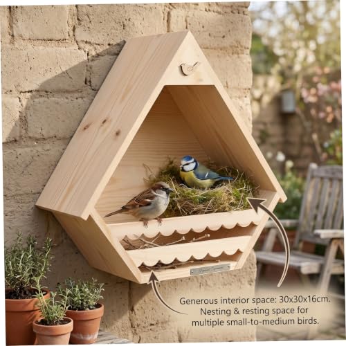 Casa para pájaros protectora con diseño triangular de pared 4