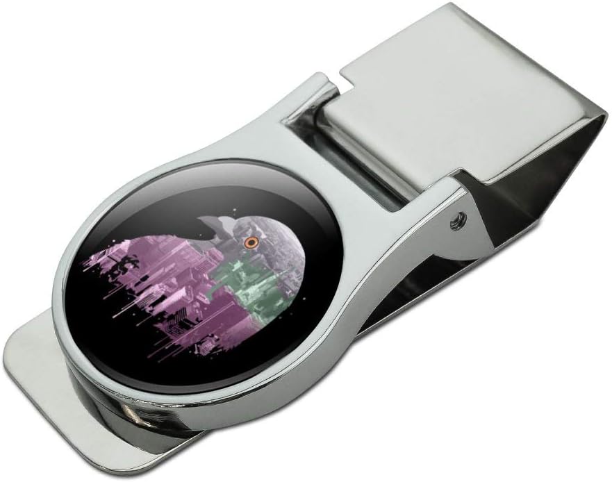 City Skyline Graffiti Pigeon Head Satin Chrome Plated Metal Money Clip