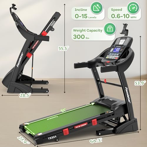 Image of Treadmills for Home Use, Running Treadmill 10mph with 0-15% Auto Incline, 4.5HP Folding Treadmill for Home 300 lbs Weight Capacity, Incline Treadmill, 64 Preset Programs, App Control