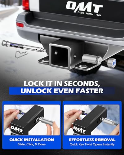 Image of Orion Motor Tech Locking Hitch Pin, Fits 2 inch 2.5 inch 3 inch Receiver with 5 /8 inch Diameter Hitch Lock, Anti-Theft Steel Hitch Pin Lock with Key for Class V IV III, Anti-Rattle Trailer Hitch Pin, Silver