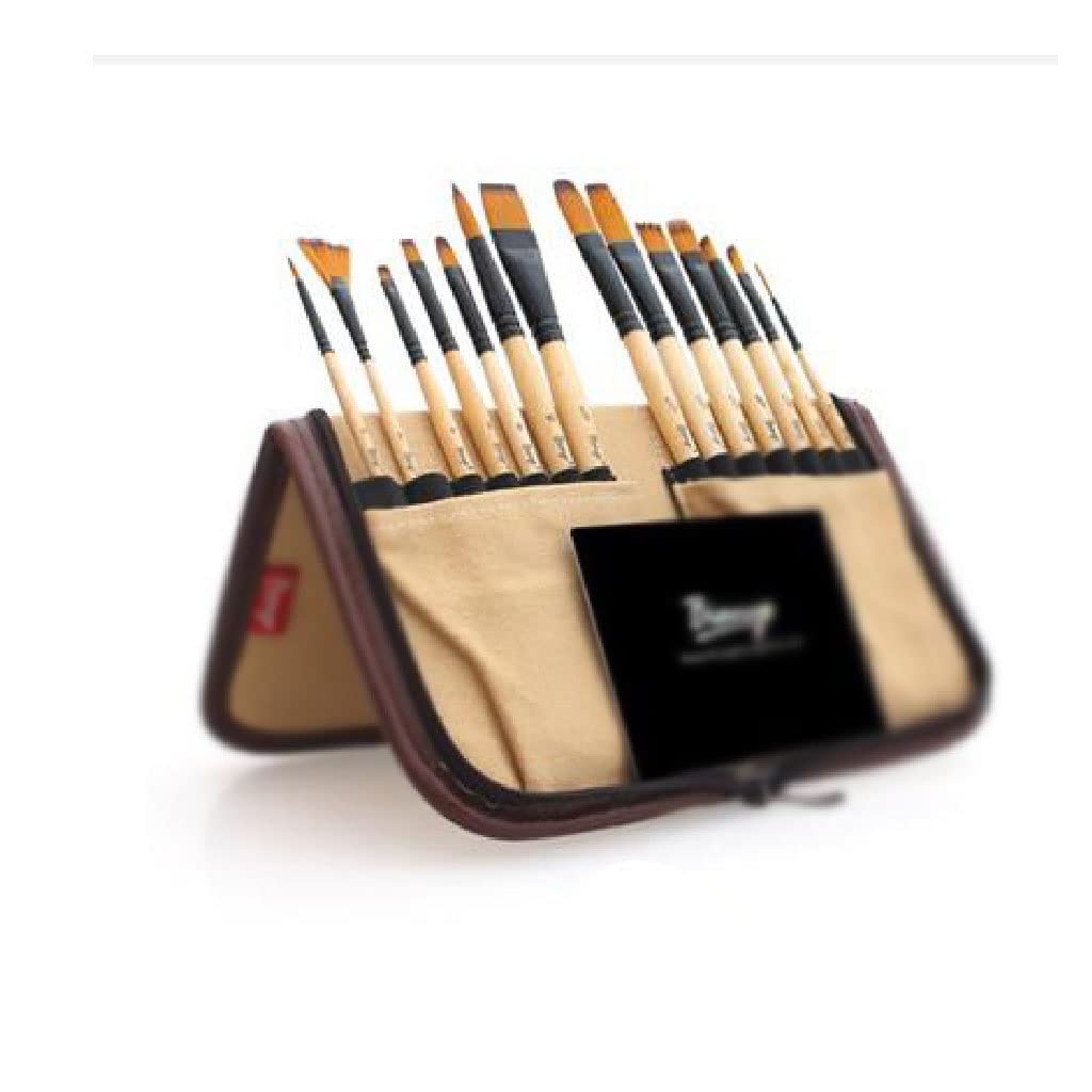 Set di 14 pennelli per pittura acrilica, acquerello, pennello e scatola per matite per pittura artistica scolastica (nero)