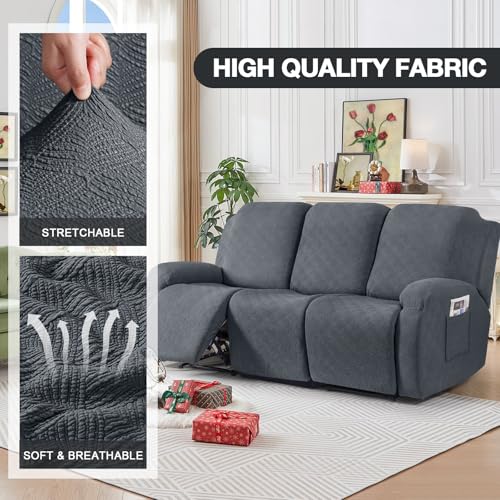 Image of Timeles Recliner Covers for 3 Seater Reclining Couch Covers Sofa Slipcover Furniture Protector for Dogs and Pets Stretch Soft Washable (Three-Seater, Gray)