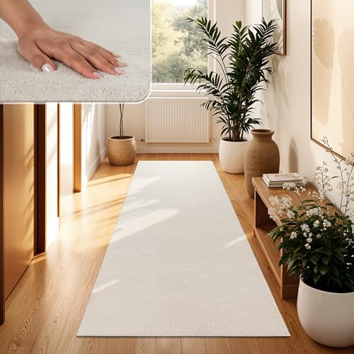 Paco Home Moderner Kuscheliger Wohnzimmer Teppich Kurzflor waschbar flauschig Weich Einfarbig Felloptik zeitlos stilvoll rutschfest pflegeleicht, Grösse 80x150 cm, Farbe: Creme 4