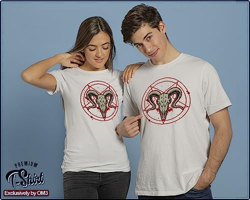 T-shirt manches longues OM3 blanc de qualité supérieure avec motif pentagramme Baphomet