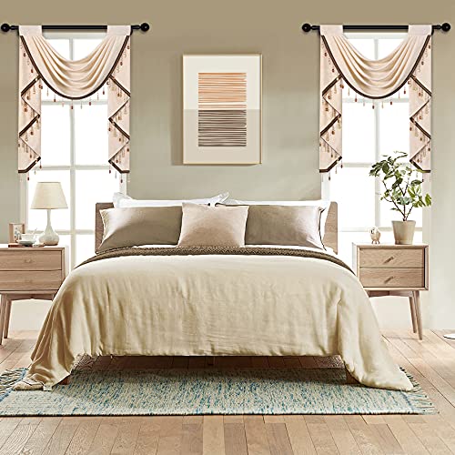 Elkca Beige Chenille Waterfall Valance For Living Room,Single Hollow Swag Valance For Bedroom Kitchen Curtains, Rod Pocket, 1 Panel #TOP1