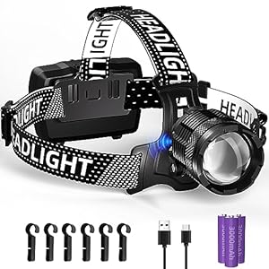 Zmoon 100,000LM Rechargeable LED Headlamp 40H Long Battery Life, Super Bright Sensor Head Lamp with 3 Lighting Modes | Zoomable | Power Display | IP67 Waterproof for Camping Hunting Adventures Hiking