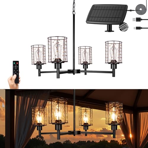 ALL FORTUNE Solar Outdoor Chandelier, 4-Light 20