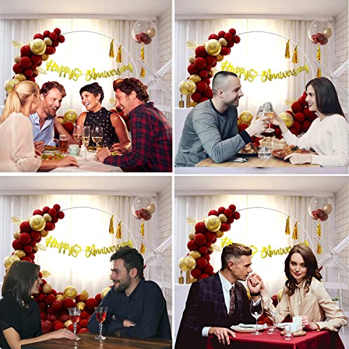 Image of Party Propz Happy Anniversary Decoration Items Kit - 47 Pcs Red and Golden Metallic Happy Anniversary Balloon Decoration Set with Golden Banner and Confetti Balloon, Date Night and Proposal Decor