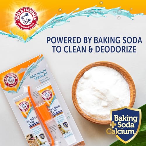 Image of Arm & Hammer Complete Care Dog Dental Kit with Two Flavors: Chicken & Peanut Butter Enzymatic Dog Toothpaste, Toothbrush, & Finger Brush, Baking Soda + Calcium, 2.5oz Each