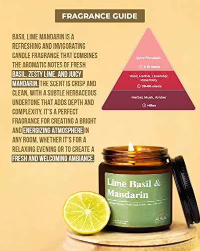 Image of AuraDecor Scented Jar Candle | Handpoured Soy Wax Candle with Long Lasting Burn Time | Premium Amber Jar Aromatherapy Candle | Ideal Gift for Home & Decor (Large, Lime Basil & Mandarin)