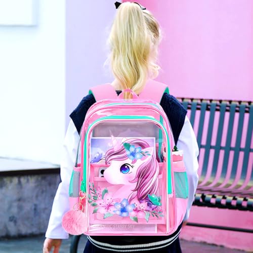 Image of KLFVB 3PCS Clear Backpack for Girls and Boys, Kids See Through Backpacks Stadium Approved, Transparent Bookbag for Elementary