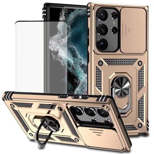 Coque Samsung S23 Ultra antichoc avec anneau support 360 et vitre de protection