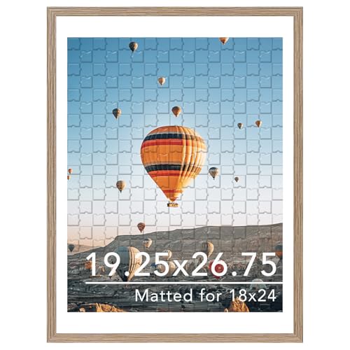 Image of JCJMY 19.25x26.75 Puzzles Frame, Display 18x24 with Mat or 19.25 x 26.75 without, Wall Hanging 19.25 by 26.75 Picture Frame for Poster Photo Canvas Picture Puzzles, Rustic Brown