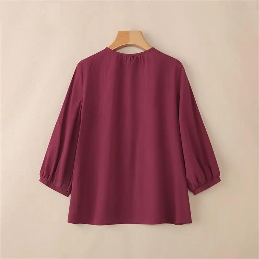 Camicetta da donna Primavera Estate Elegante Camicia da Lavoro Manica a 3/4 Casual Solido Vacanza Top Camicie