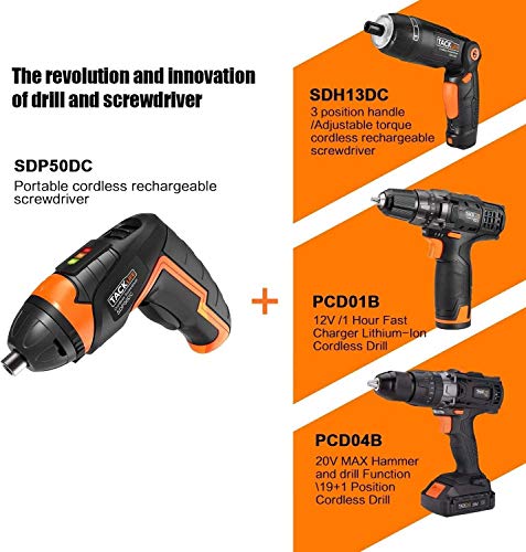 TACKLIFE Cordless Screwdriver, Electric Screwdriver, 4V MAX 2.0Ah Li-ion with Battery Indicator, 31 Free Accessories, USB Rechargeable, Lightweight and Easy for Small Home Projects-SDP50DC