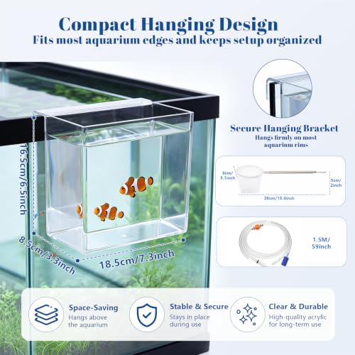 Image of 2 Pack Fish Acclimation Box Set, Large Clear Acrylic Hanging Tanks with Fish Net Drip Tube Hanging Aquarium Acclimation Box for Saltwater Coral Shrimp Freshwater Fishes (7.3x3.3x6.5inch)