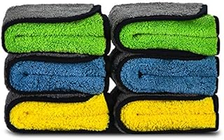 YLYDMY Microfibre Car Cleaning ClothsSuper Absorbent Ultra-Thick Dual Layer Car Drying Towels Microfiber Cloth for Car Cleaning and Polishing Washing and Detailing 12x12 in. Pack of 6