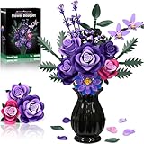Purple Roses Flower Bouquet Building Sets, 834PCS Artificial Flowers Botanical Collection Compatible with Lego Flowers for Adults Gothic Decor, Gifts for Christmas Valentines Day