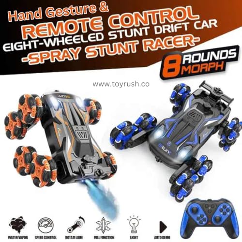 Image of Remote Control Drift Spray Stunt Car Hand Gesture Control 4Wd Off Road Vehicle With 8 Wheel Led Headlight Car Toys With For Kids - Multicolor