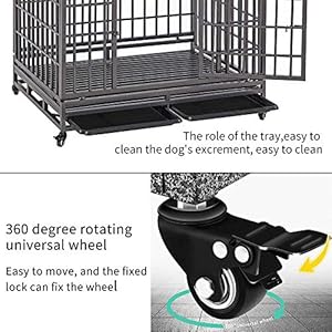 SMONTER 42" Heavy Duty Dog Crate Strong Metal Pet Kennel Playpen with Two Prevent Escape Lock, Large Dogs Cage with Wheels, Y Shape, Dark Silver … … SMONTER 42 Heavy Duty Dog Crate Strong Metal Pet Kennel Playpen with Two Prevent Escape Lock Large Dogs Cage with Wheels Y Shape Dark Silver–