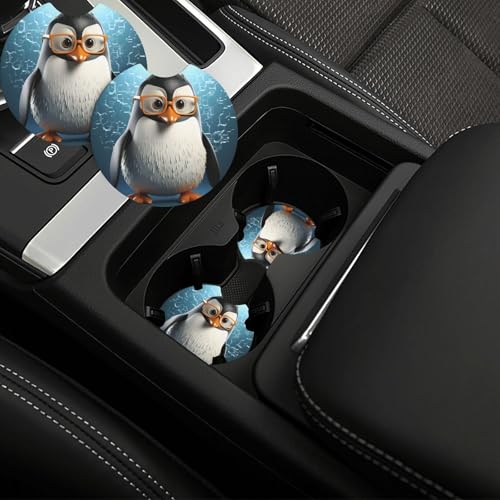 2 Pack Portavasos para Carro con Diseño Pinguino 2.7 pulg miniatura 1