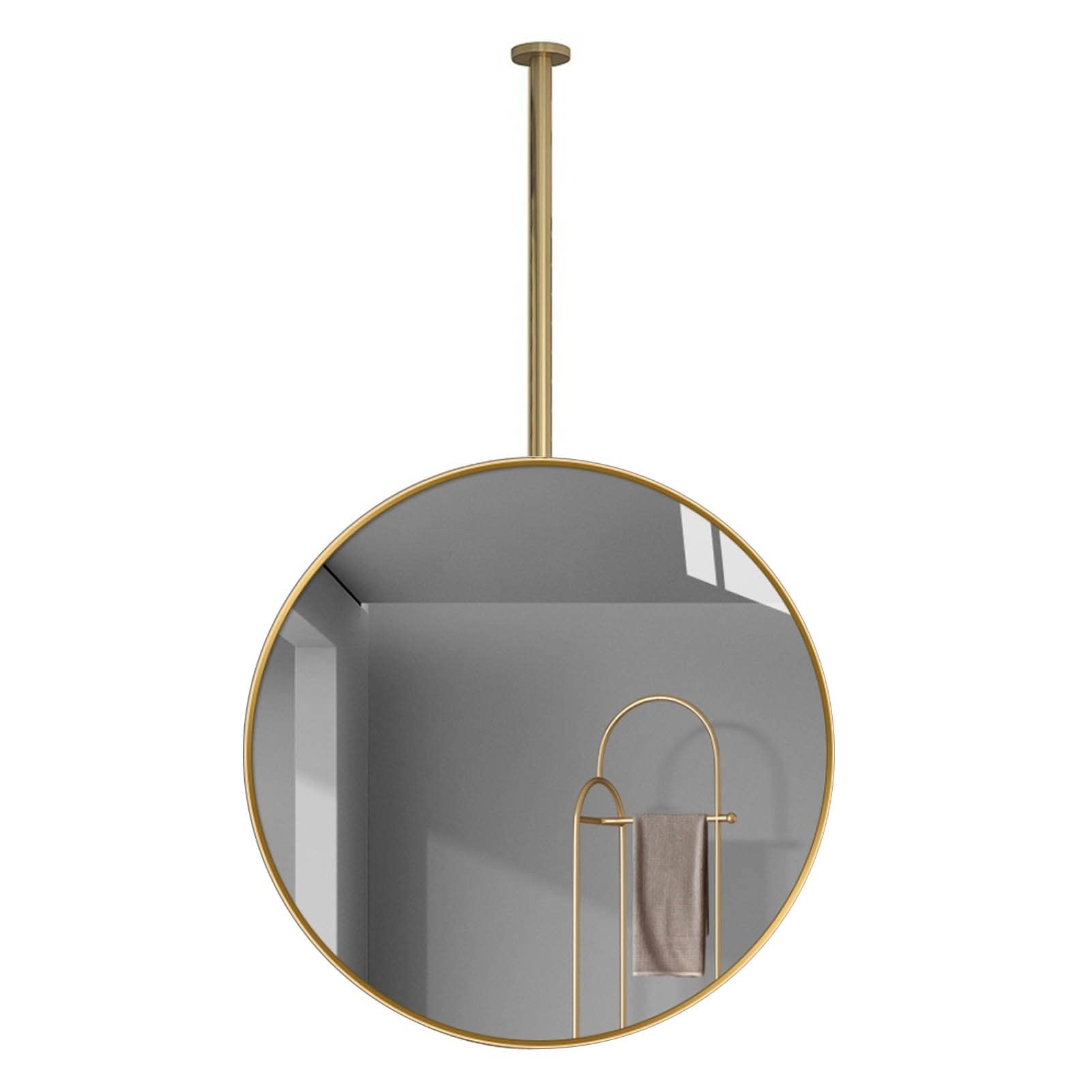 Specchio Moderno con Asta sospesa con Cornice Circolare in Metallo, Specchio da toeletta Galleggiante Specchio da Barba per Trucco da Bagno, specchi Decorativi da Parete, Grande Specchio Rot
