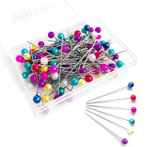 Stecknadeln mit Kopf Edelstahl Stecknadeln mit Kunststoffkopf,Mehrfarbig Fstecknadeln für Basteln Nähen Säumen Craft,Jewelry Komponenten Dekoration (100PCS)