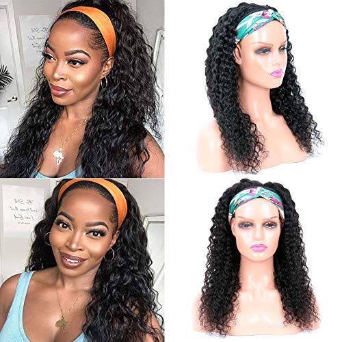 Sky Hair Water Wave Headband Wig Brazilian Human Hair Wigs for Black Women 150% Density 20inch Easy Wear Machine Made Non Lace Wig with Free Headbands