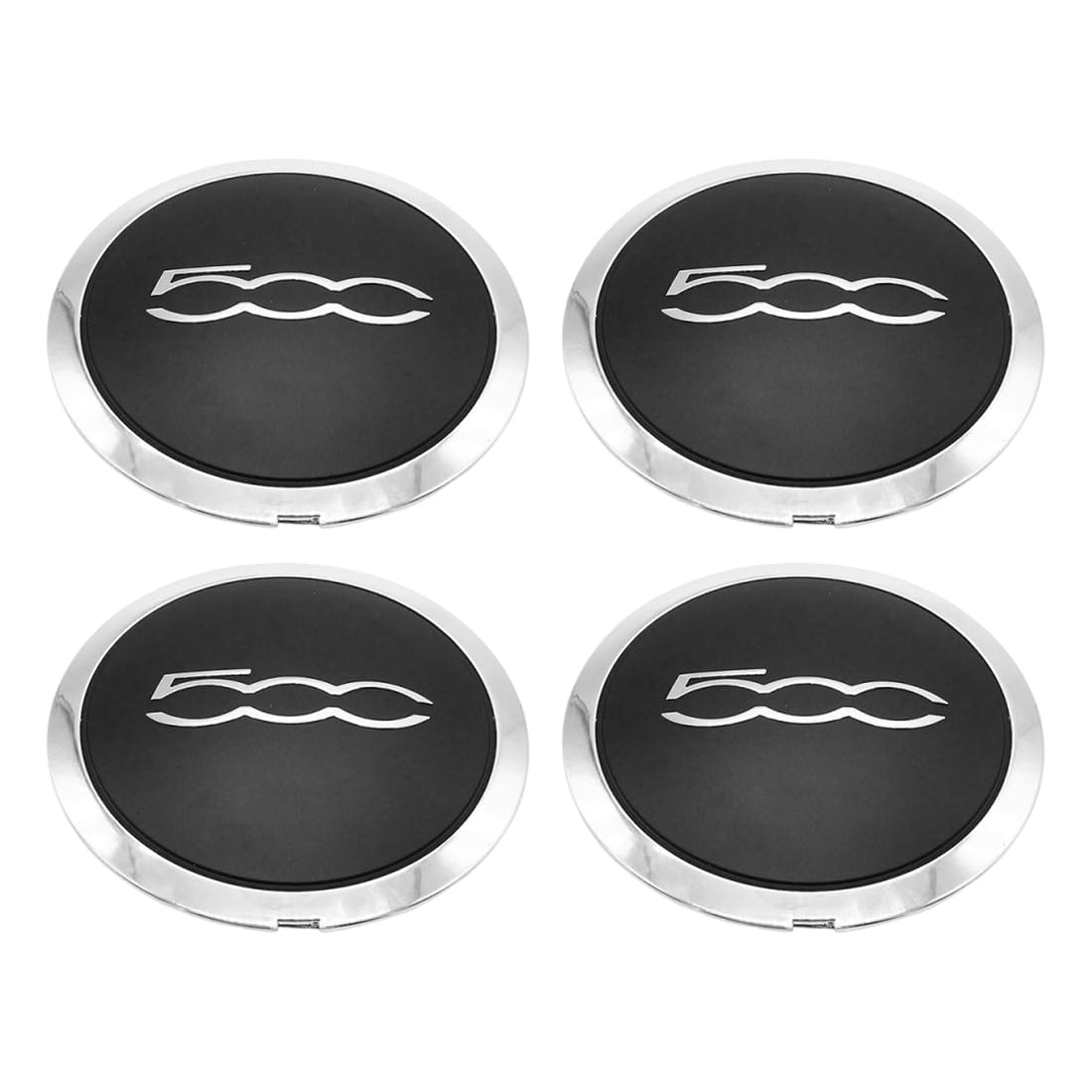 4 Pièces Enjoliveur Pour Fi-At 500, Accessoire Pour Garniture De Capuchon De Roue 500,Remplacement Accessoires De Mise À Niveau De Capuchon De Roue Central(Noir/Argent,B)